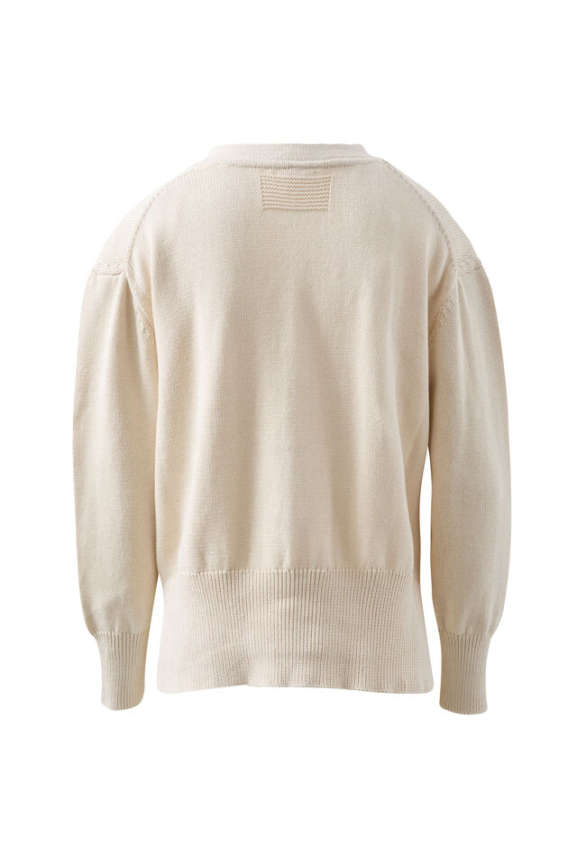 Sadie Long Sleeve V Knit Cardi, ECRU