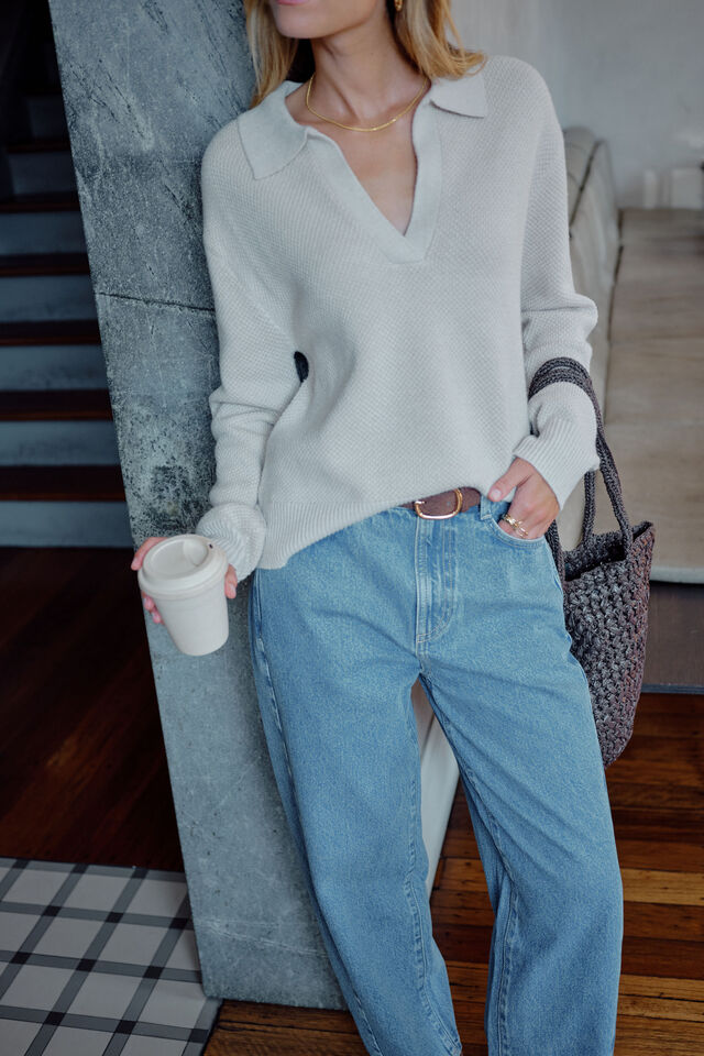 Kira Collared Knit, OATMEAL MARLE