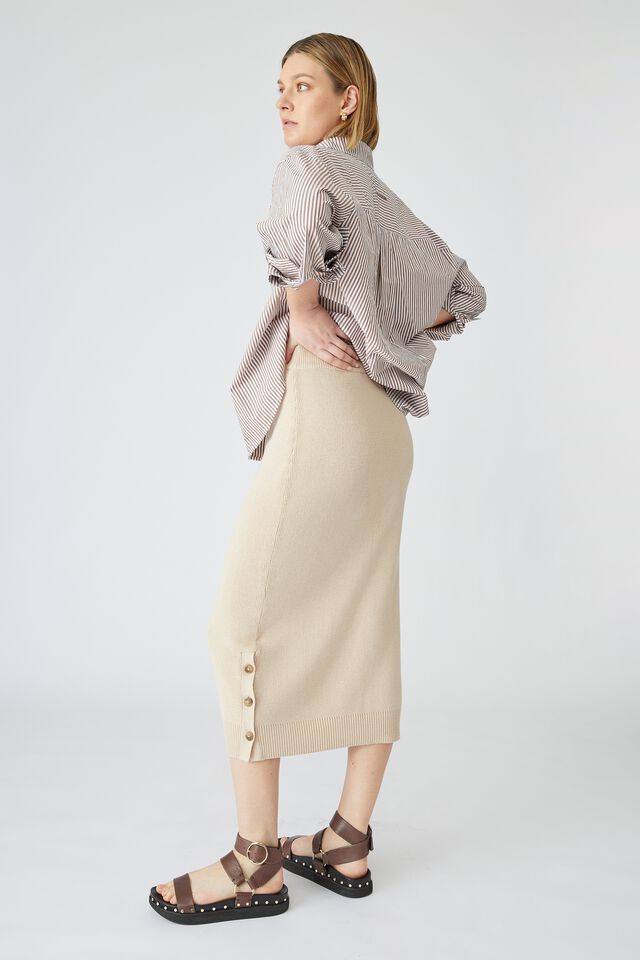 Organic Cotton Knit Midi Skirt, LINEN TAUPE