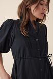 Pintuck Midi Dress In Cotton Linen Blend, BLACK - alternate image 4