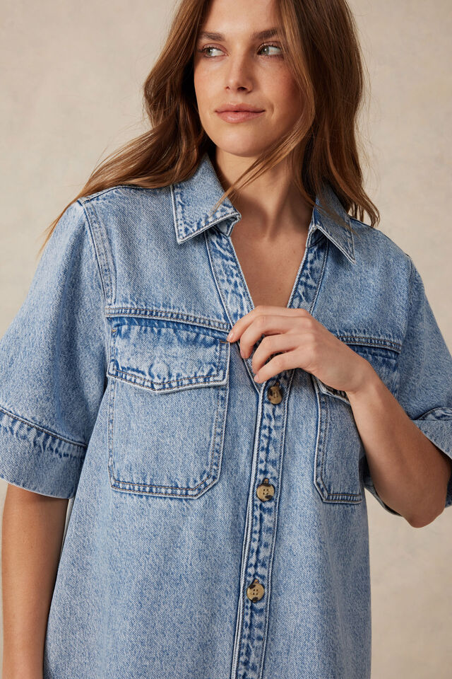 Sammy Relaxed Shirt Dress, VINTAGE BLUE