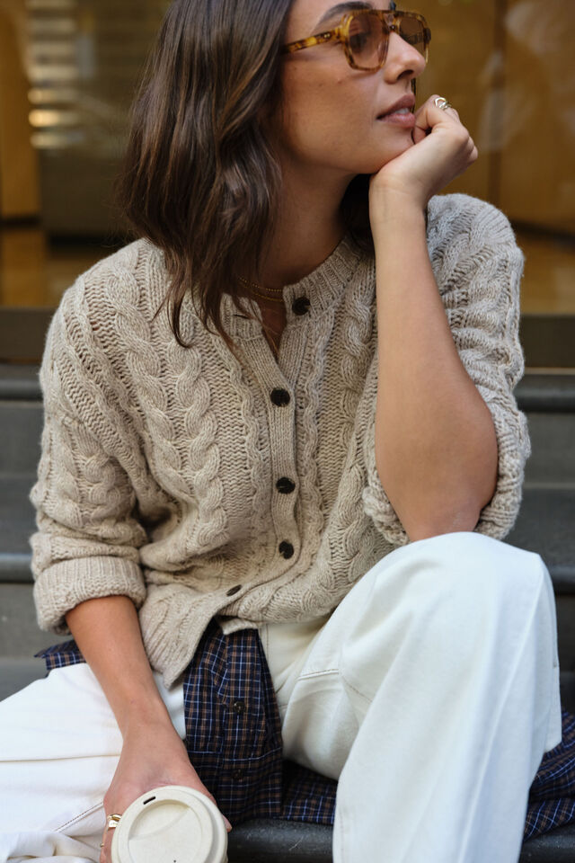 Heidi Cable Knit Cardi, OAT