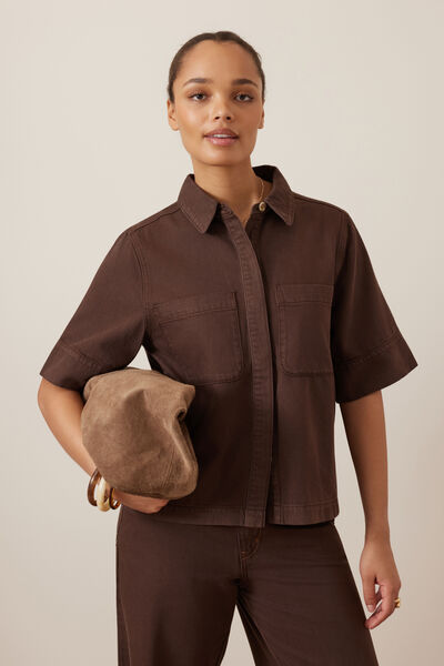 Noa Short Sleeve Shirt, CHOCOLATE