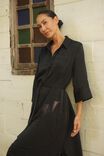 Satin Midi Shirt Dress, BLACK - alternate image 3