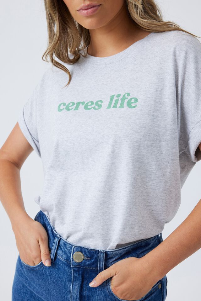 Roll Cuff Tee In Australian Cotton, CLOUD MARLE/ CERES LIFE RETRO GREEN