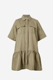 Twill Dress With Tier In Rescue Cotton, FOG GREEN - alternate image 2