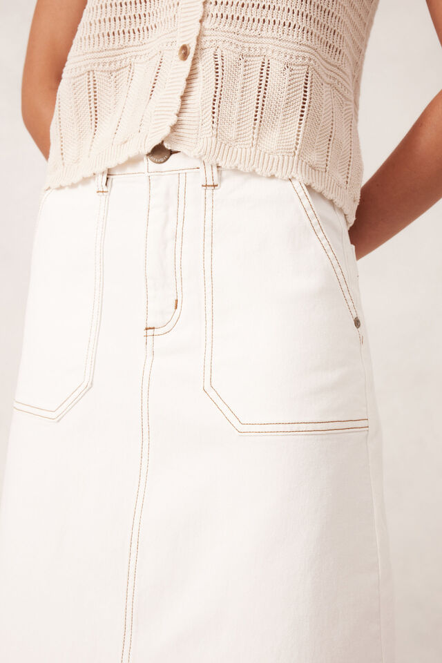 Patch Pocket Denim Midi Skirt, FRESH ECRU
