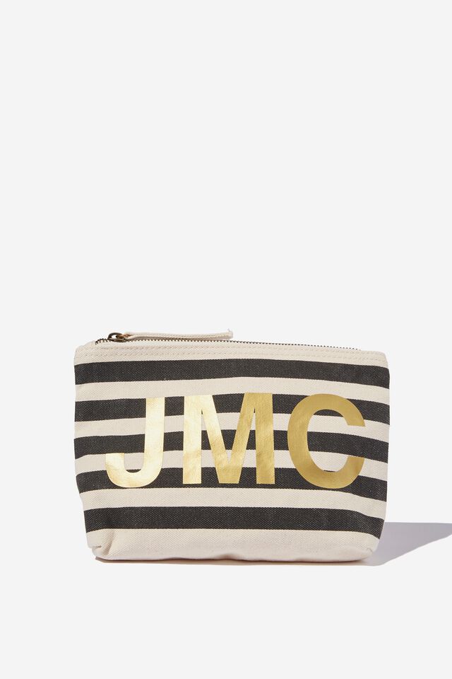 Monogram Pouch In Organic Cotton, BLACK STRIPE/UPPERCASE 3