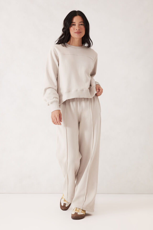Seamed Fleece Top, ALMOND