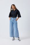 Pleat Detail Lantern Sleeve Top, BLACK - alternate image 3