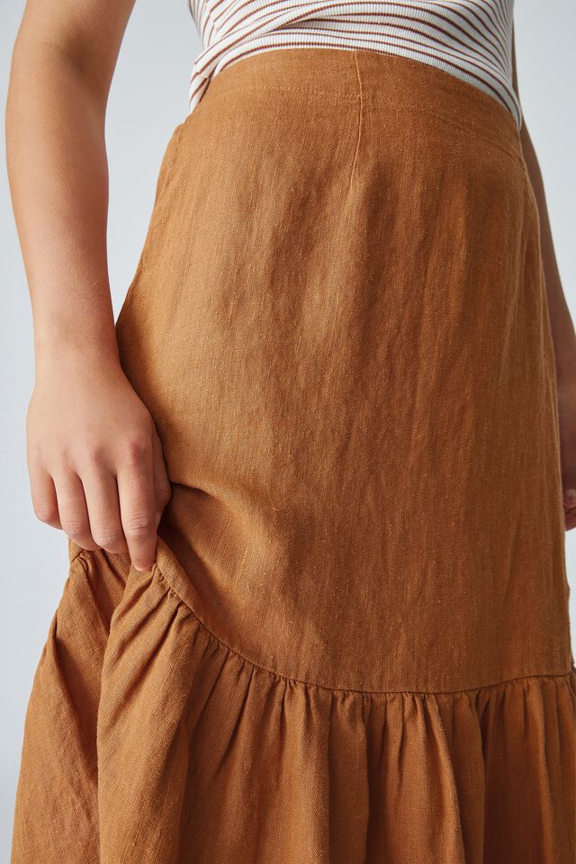 Emma Hawkins Linen Midi Skirt, WHEAT