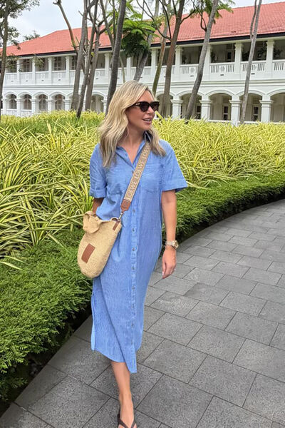 Hanna Midi Shirt Dress, COBALT STRIPE