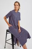 Short Sleeve Midi Dress In Organic Cotton, SMOKE BLUE/ MUSK FINE - alternate image 4