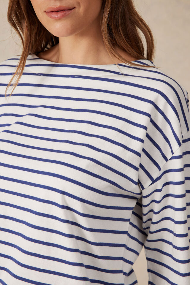 Slouchy Long Sleeve Boat Neck Tee, COLLEGE BLUE STRIPE