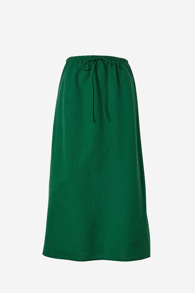 Bias Midi Skirt In Organic Cotton Linen Blend, WINTER GREEN