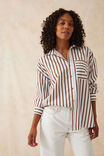 Oversized Poplin Shirt, WHITE BISCUIT STRIPE ORGANIC COTTON - alternate image 1