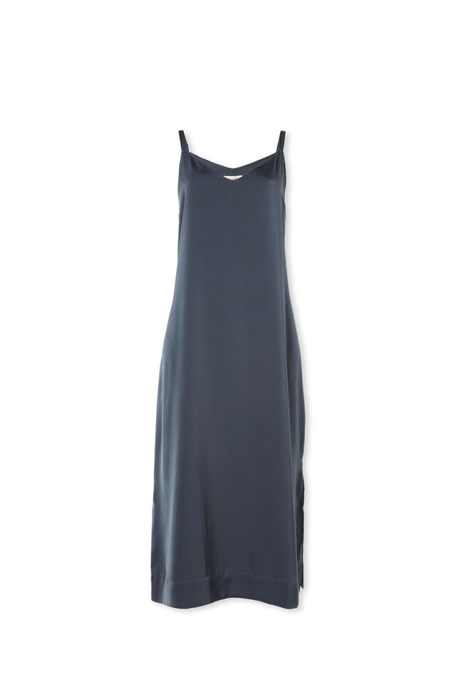 Satin Slip Dress With Recycled Fibres, SMOKE BLUE