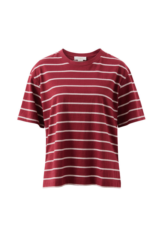 Stevie Slouchy Tee, BURGUNDY/MILK STRIPE