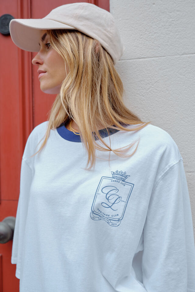 Liv Oversized Tee, WHITE/WASHED NAVY SHIELD EMBLEM