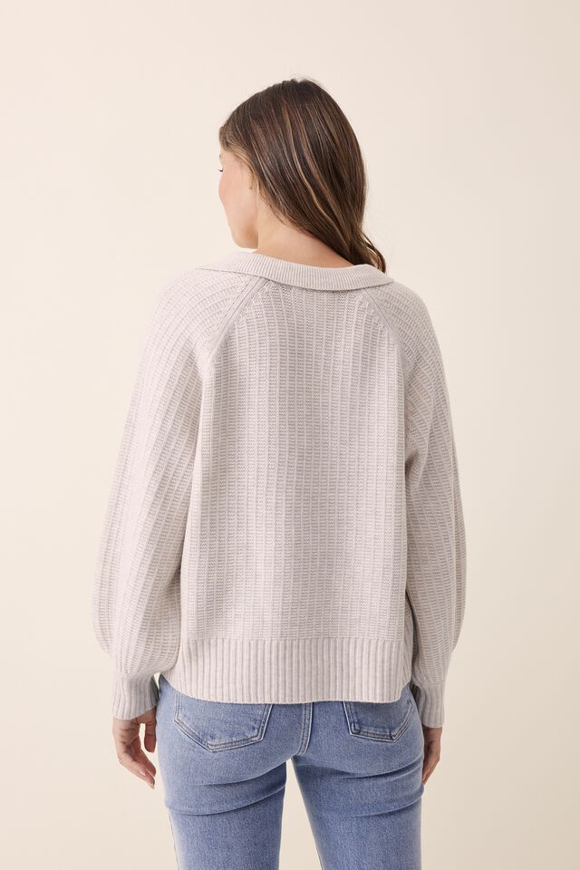 Soft Knit Collared Jumper In Recycled Blend, OATMEAL MARLE