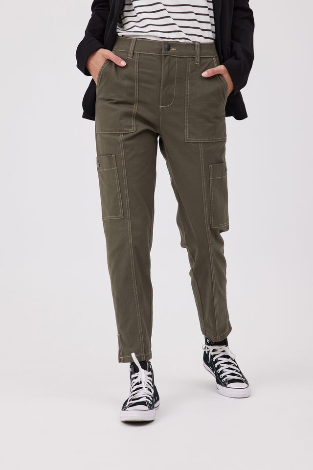 Stretch Cargo Pant In Organic Cotton, MILITARY GREEN