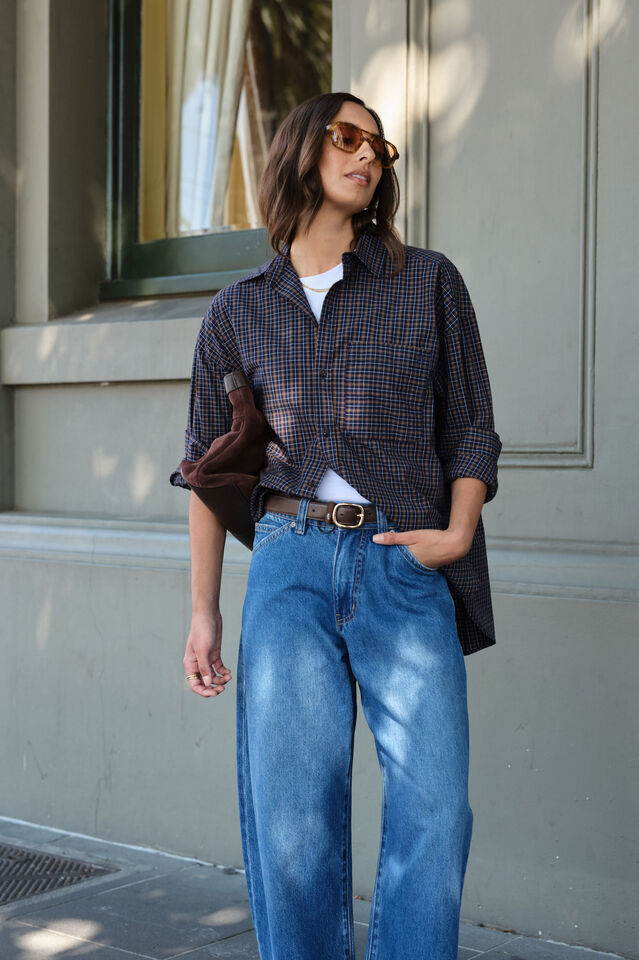 Peta Oversized Shirt, NAVY CHECK
