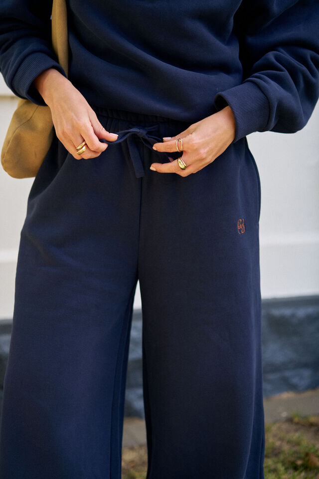Ivy Wide Leg Trackpant, HERITAGE NAVY