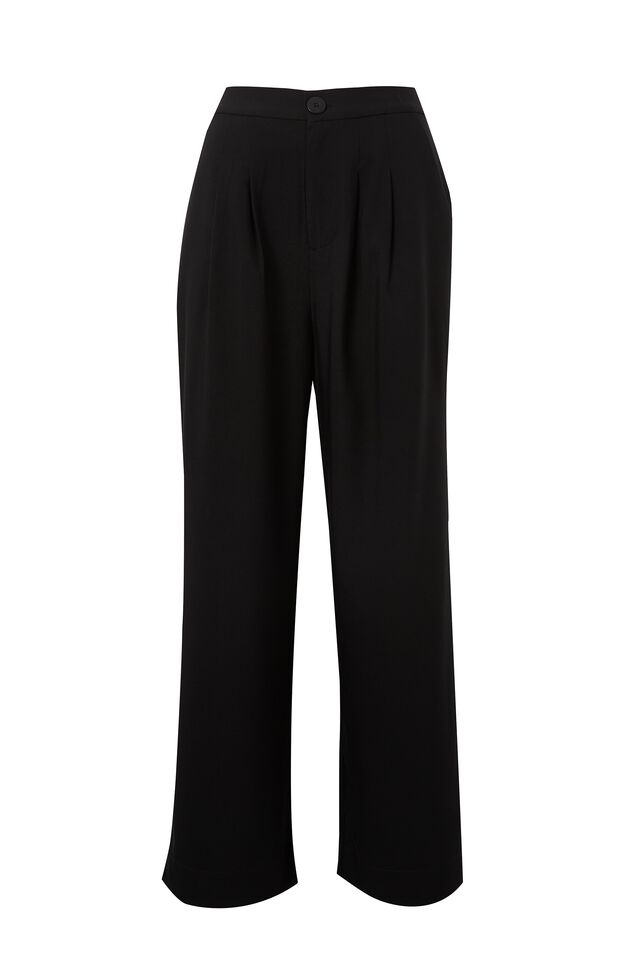 Wide Leg Pleat Pant In Recycled Blend, BLACK