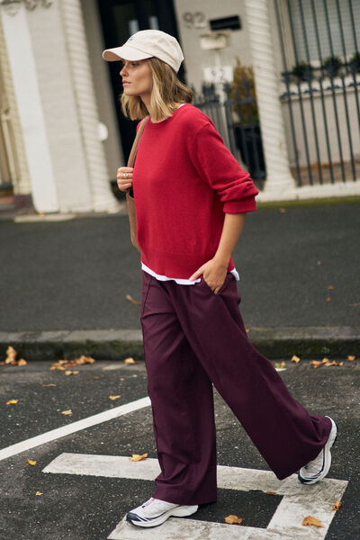 Izzie Pinstitch Pant, BURGUNDY