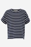 Mini Me Boxy Tee In Australian Cotton, NAVY BLAZER/VANILLA FINE STRIPE - alternate image 1