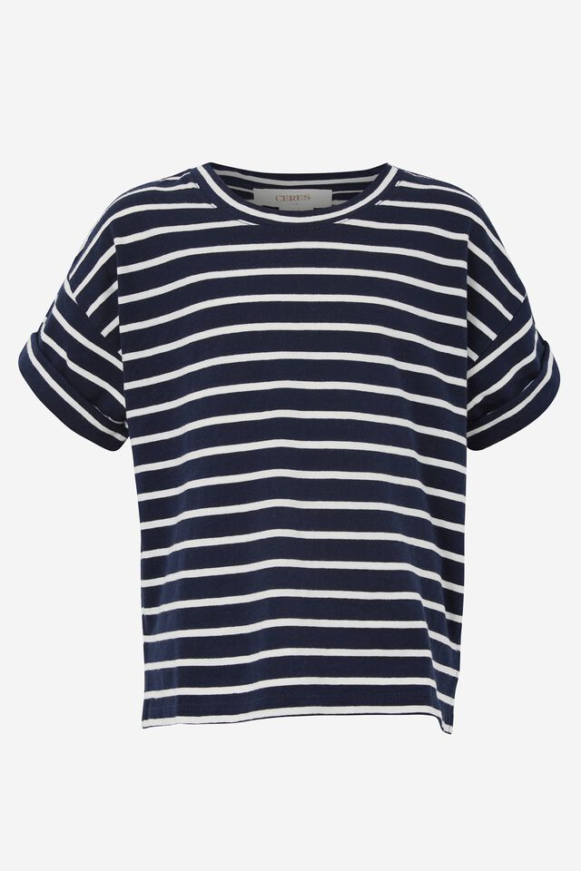 Mini Me Boxy Tee In Australian Cotton, NAVY BLAZER/VANILLA FINE STRIPE