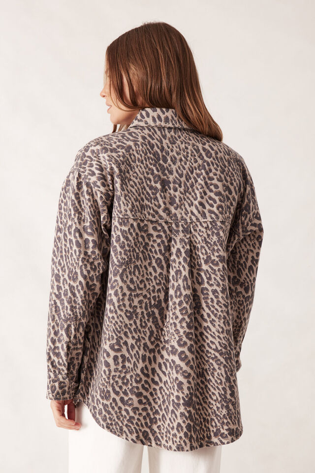 Bobbi Side Pocket Denim Shacket, LEOPARD