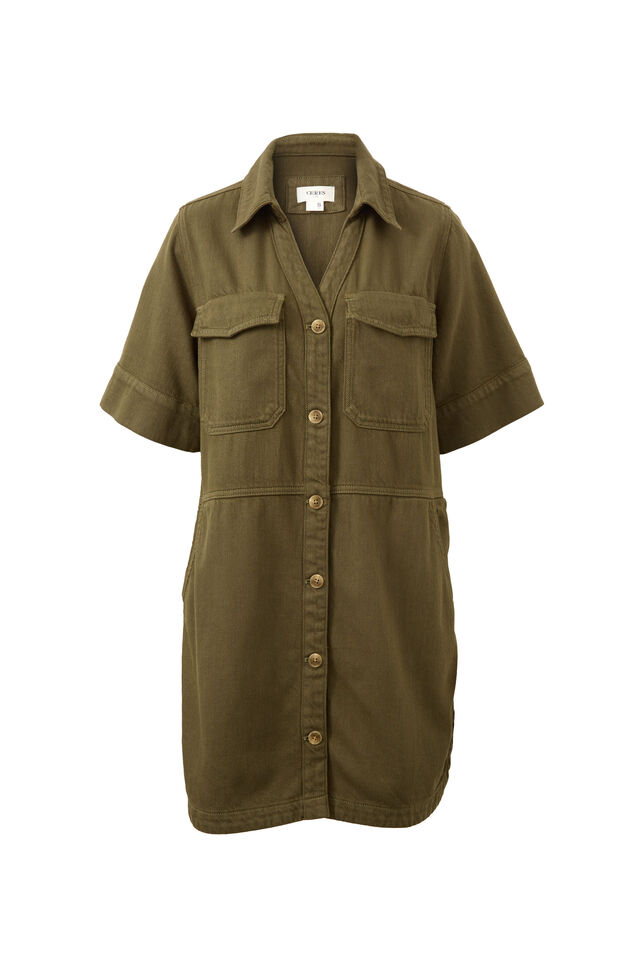 Side Pocket Boxy Dress, DEEP OLIVE
