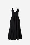 V Neck Strappy Midi Dress In Cotton Linen Blend, BLACK - alternate image 2