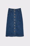 Button Through Midi Skirt, INDIGO BLUE