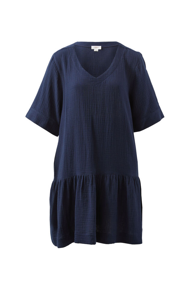 Short Sleeve Tunic Mini Dress, FRESH NAVY