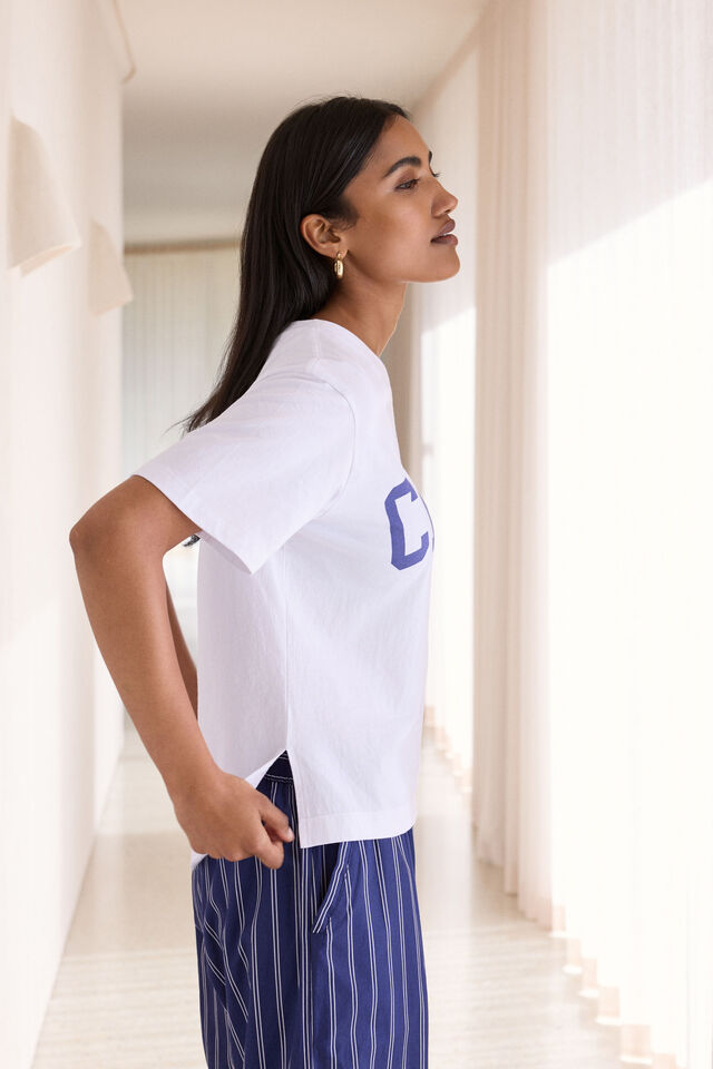 Stevie Slouchy Tee, WHITE/WASHED BLUE VARSITY