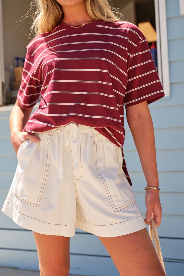 Stevie Slouchy Tee, BURGUNDY/MILK STRIPE