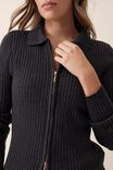 Soft Knit Zip Through Cardigan In Recycled Blend, CHARCOAL MARLE - alternate image 4