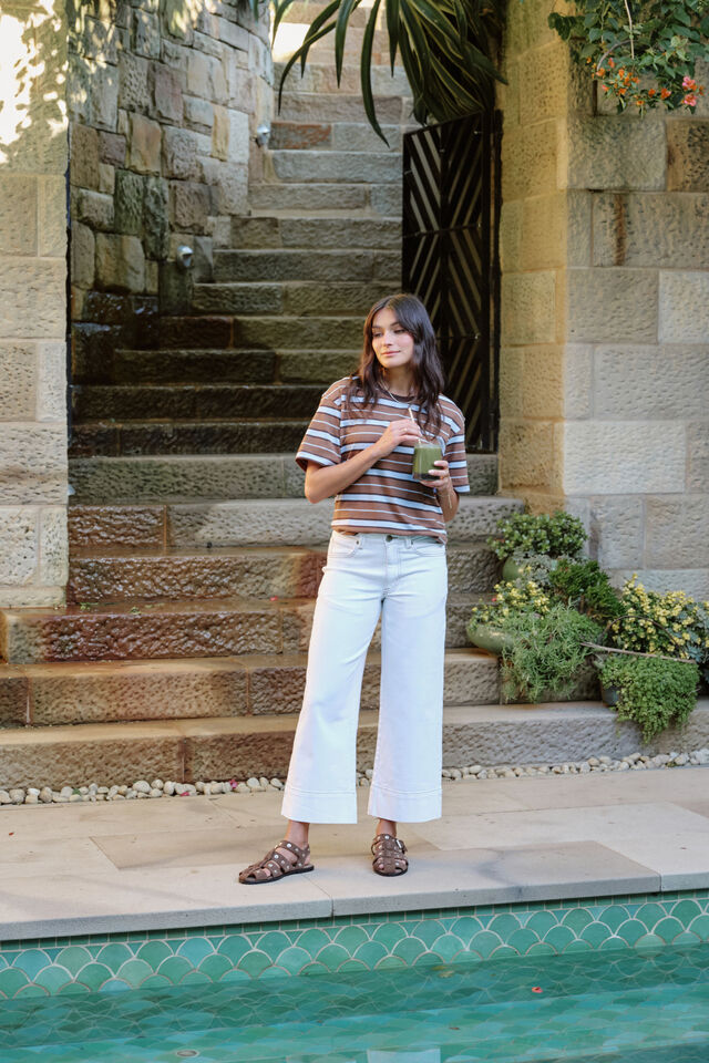 Stevie Slouchy Tee, CHALK/CHOC RETRO STRIPE