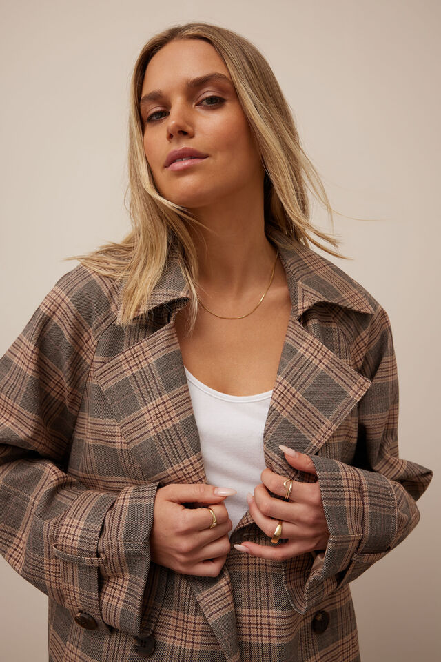 Lexi Short Trench, BROWN CHECK