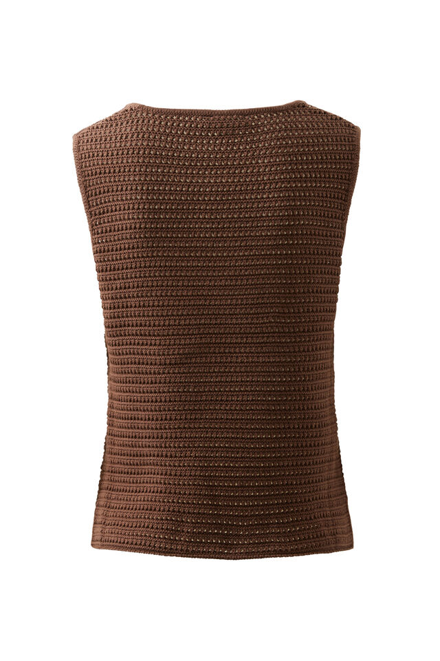 Margot Mesh Knit Tank, CHOCOLATE