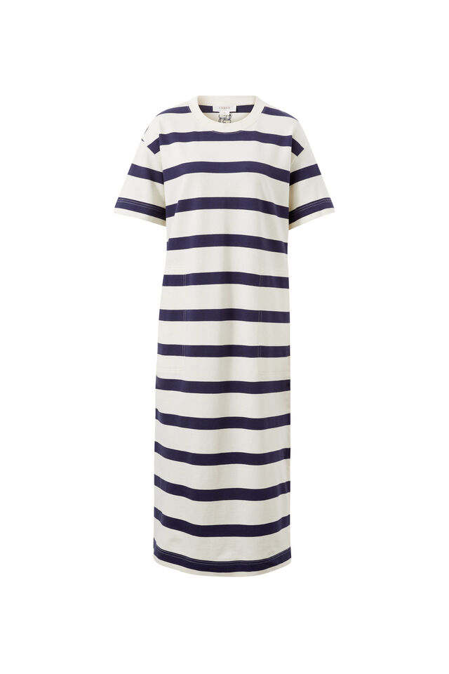 Charlotte Midi Terry Dress, WHITE NAVY BOLD STRIPE
