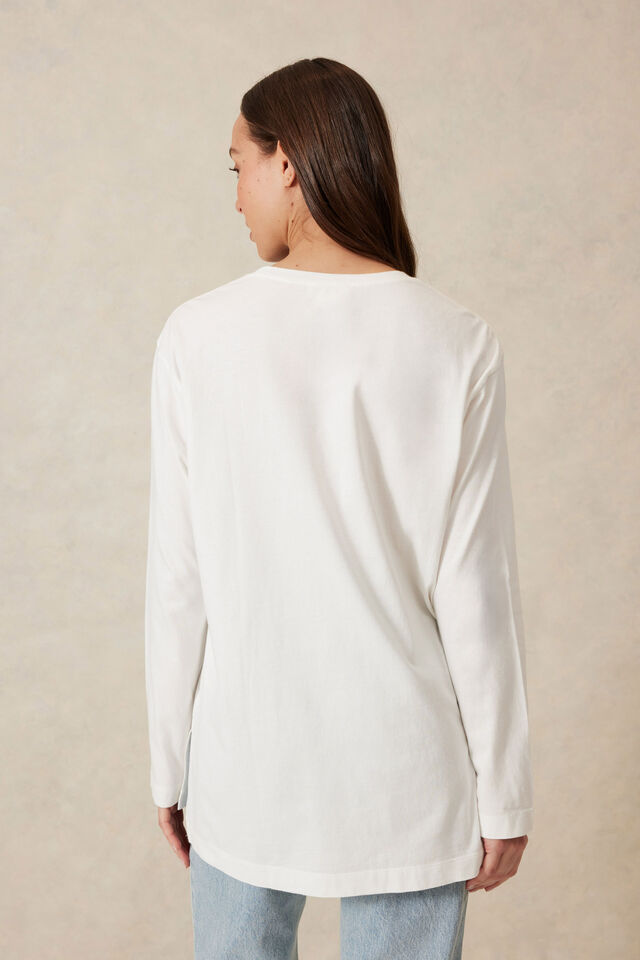 Longline Step Hem L/S Tee, VANILLA