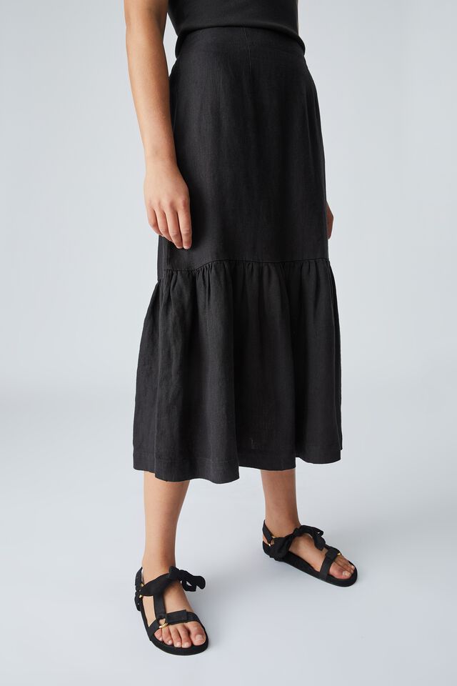 Emma Hawkins Linen Midi Skirt, BLACK