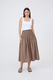 Shirred Skirt In Organic Cotton Poplin, TAUPE - alternate image 3