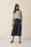 Tiered Midi Skirt, WASHED BLACK TWILL - alternate image 7