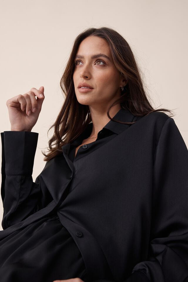 Satin Shirt, BLACK RECYCLED FIBRES