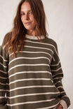 Relaxed Crew Tunic, SOFT OLIVE/ECRU STRIPE - alternate image 4