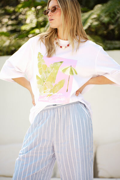 Liv Oversized Tee, WHITE/COASTAL LEAVES